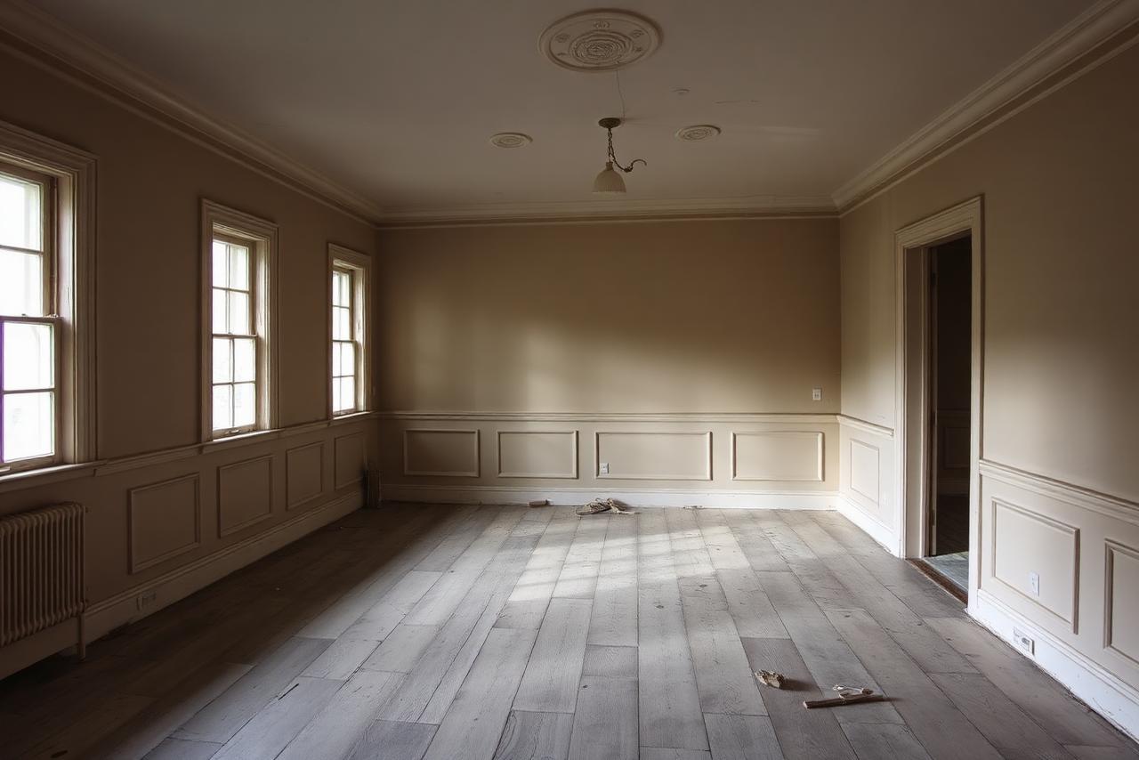 Interior before renovation, dated finishes and closed layout